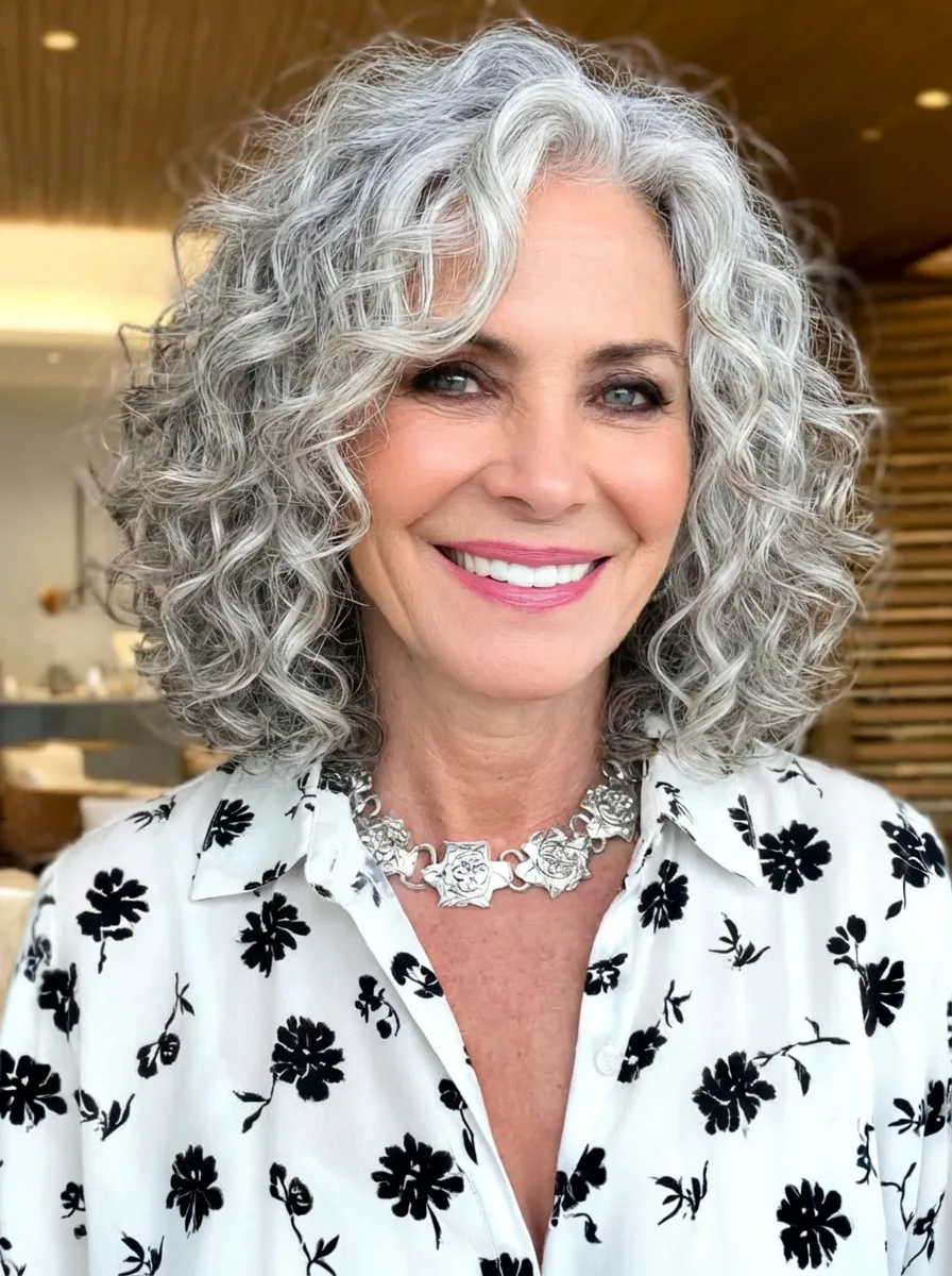 Voluminous Medium Layered Bob in Silver Frost with Lowlights